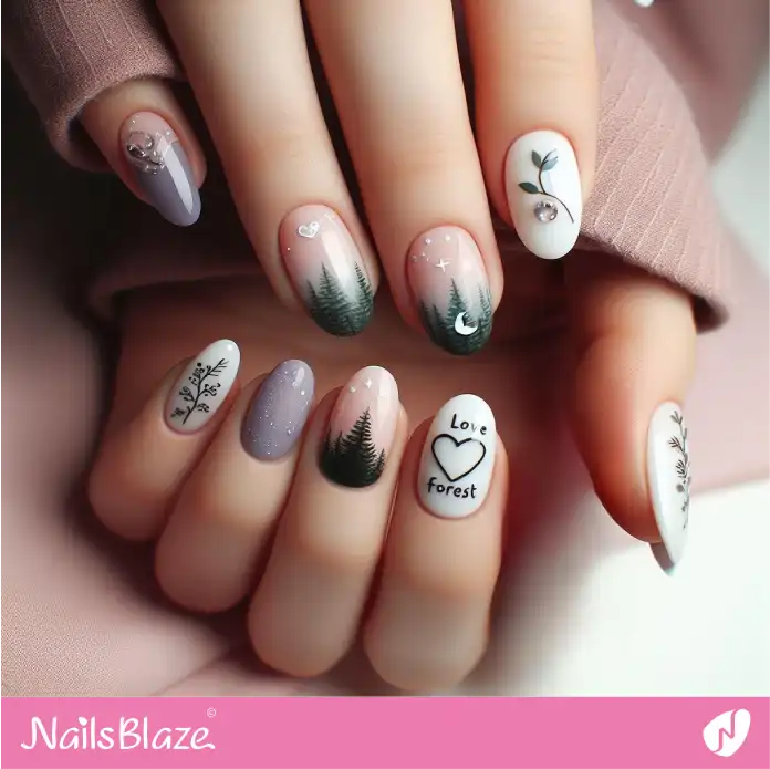 Dreamy Forest Nails with Pine Tree French Design | Love the Forest Nails - NB2849